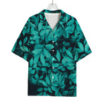 Turquoise Leaf Print Rayon Hawaiian Shirt