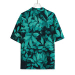 Turquoise Leaf Print Rayon Hawaiian Shirt