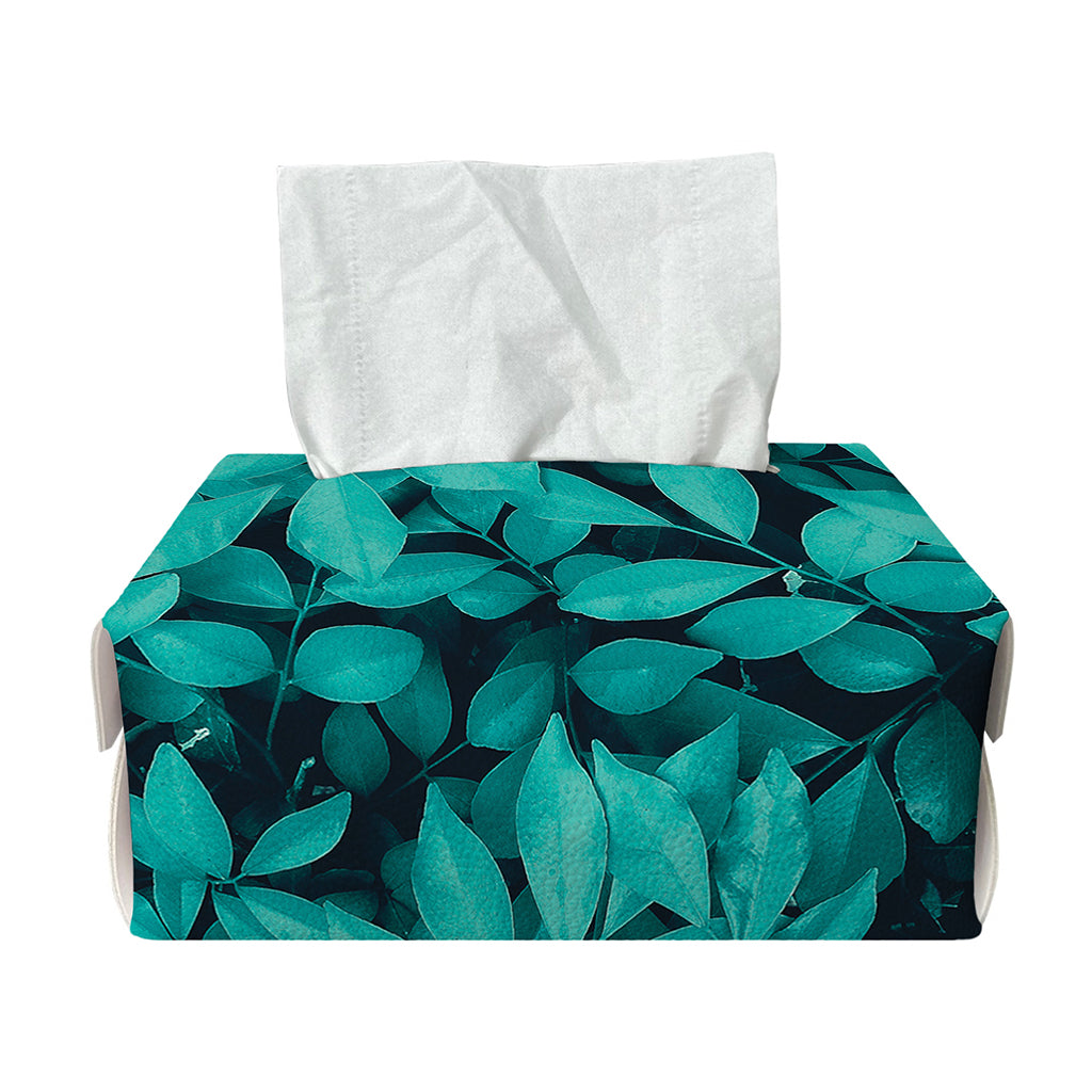 Turquoise Leaf Print Rectangle Tissue Box Cover