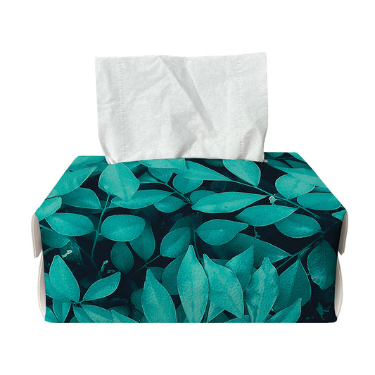 Turquoise Leaf Print Rectangle Tissue Box Cover