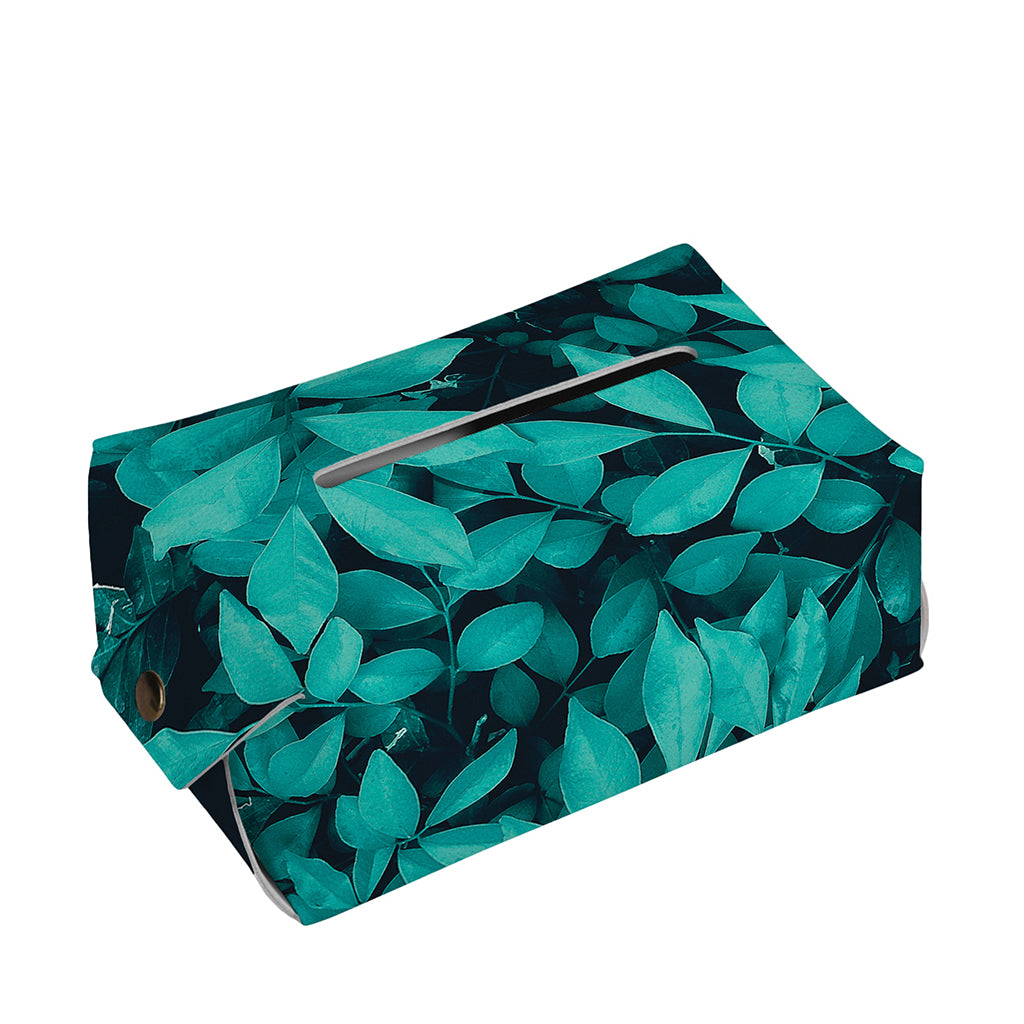 Turquoise Leaf Print Rectangle Tissue Box Cover