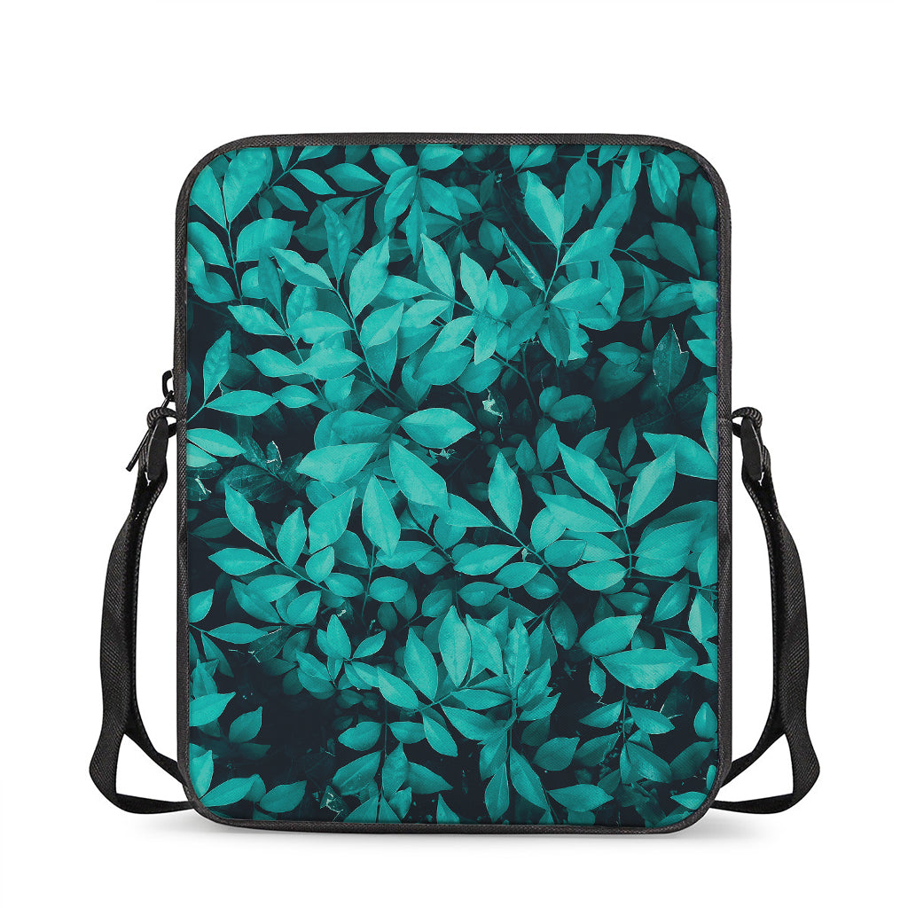 Turquoise Leaf Print Rectangular Crossbody Bag