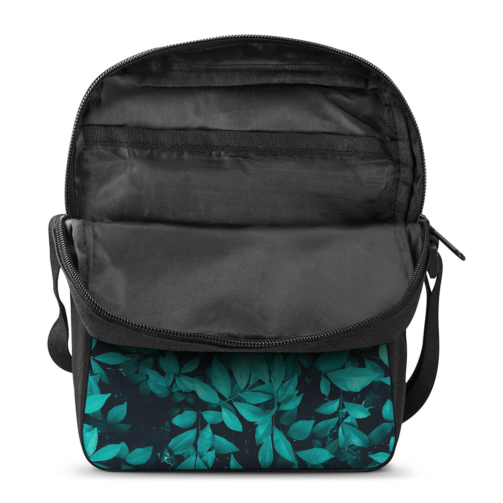 Turquoise Leaf Print Rectangular Crossbody Bag