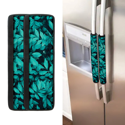 Turquoise Leaf Print Refrigerator Handle Covers
