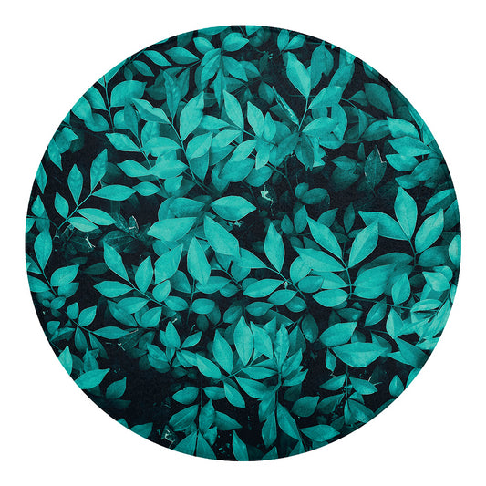 Turquoise Leaf Print Round Blanket