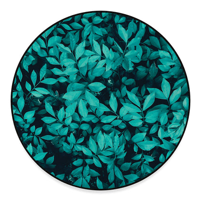 Turquoise Leaf Print Round Floor Mat