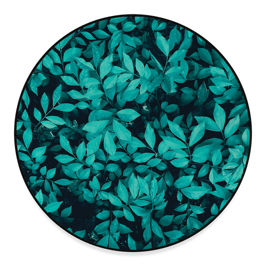 Turquoise Leaf Print Round Floor Mat