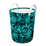 Turquoise Leaf Print Round Laundry Basket