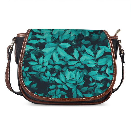 Turquoise Leaf Print Saddle Bag