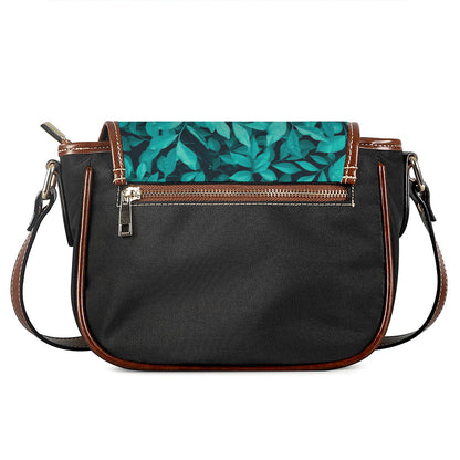 Turquoise Leaf Print Saddle Bag