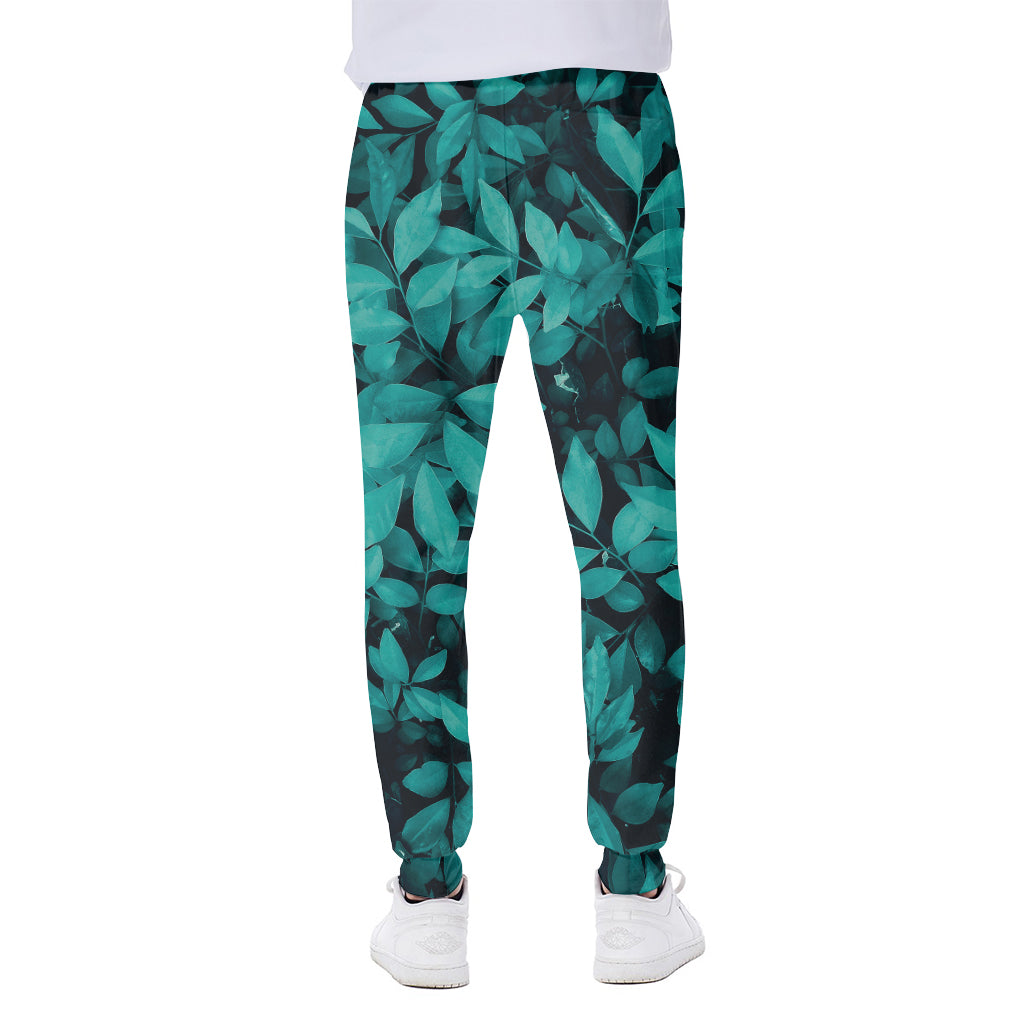 Turquoise Leaf Print Scuba Joggers