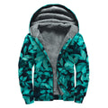 Turquoise Leaf Print Sherpa Lined Zip Up Hoodie