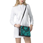 Turquoise Leaf Print Shoulder Handbag