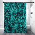 Turquoise Leaf Print Shower Curtain