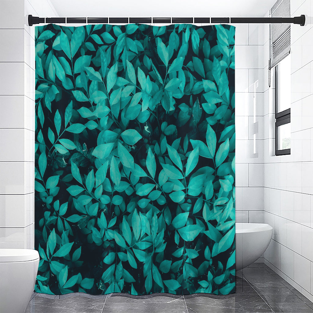 Turquoise Leaf Print Shower Curtain