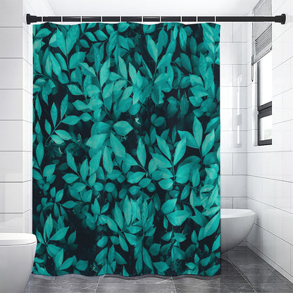Turquoise Leaf Print Shower Curtain