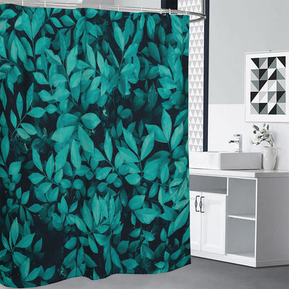 Turquoise Leaf Print Shower Curtain