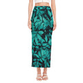 Turquoise Leaf Print Side Slit Maxi Skirt