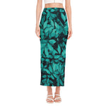 Turquoise Leaf Print Side Slit Maxi Skirt