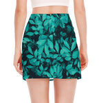 Turquoise Leaf Print Side Slit Mini Skirt