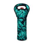 Turquoise Leaf Print Single Neoprene Wine Tote