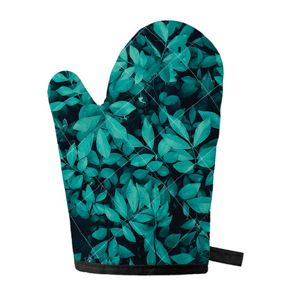 Turquoise Leaf Print Single Oven Mitt