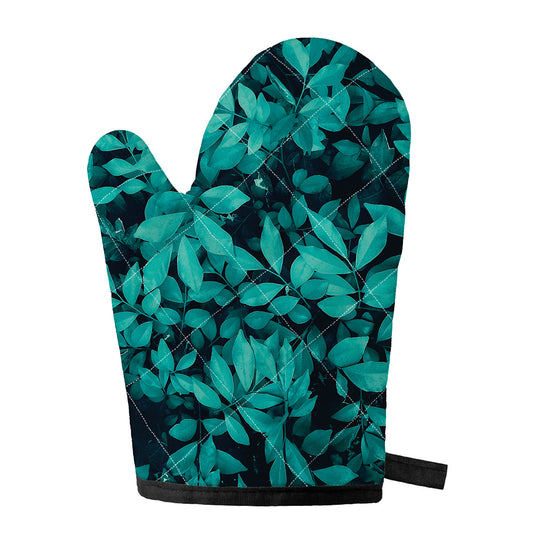Turquoise Leaf Print Single Oven Mitt