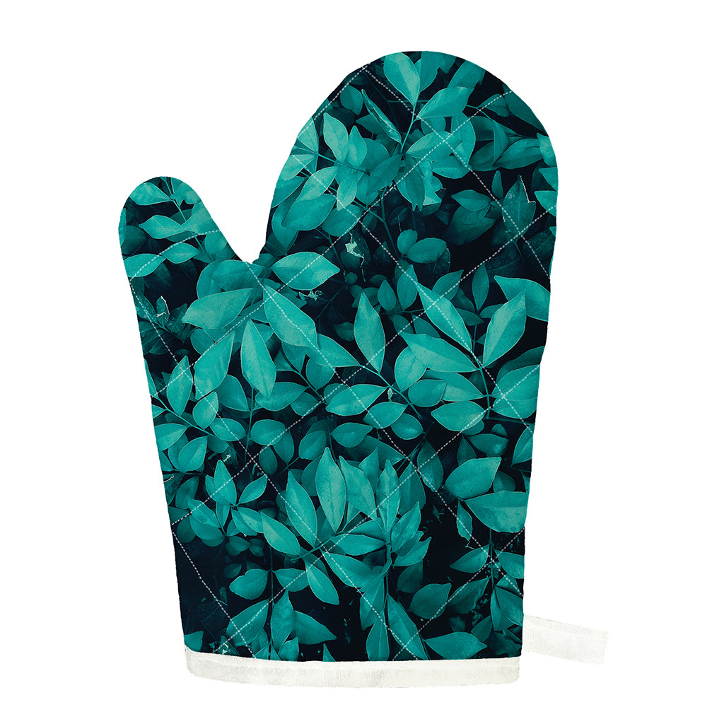 Turquoise Leaf Print Single Oven Mitt