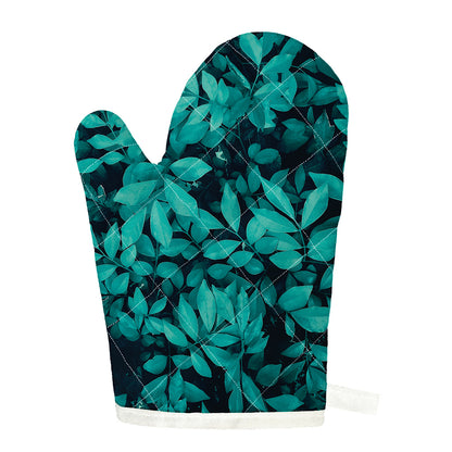 Turquoise Leaf Print Single Oven Mitt