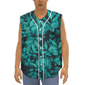 Turquoise Leaf Print Sleeveless Baseball Jersey
