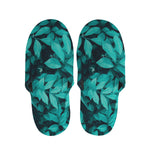 Turquoise Leaf Print Slippers