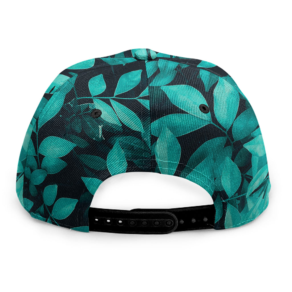 Turquoise Leaf Print Snapback Cap