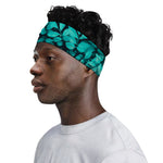 Turquoise Leaf Print Sports Headband