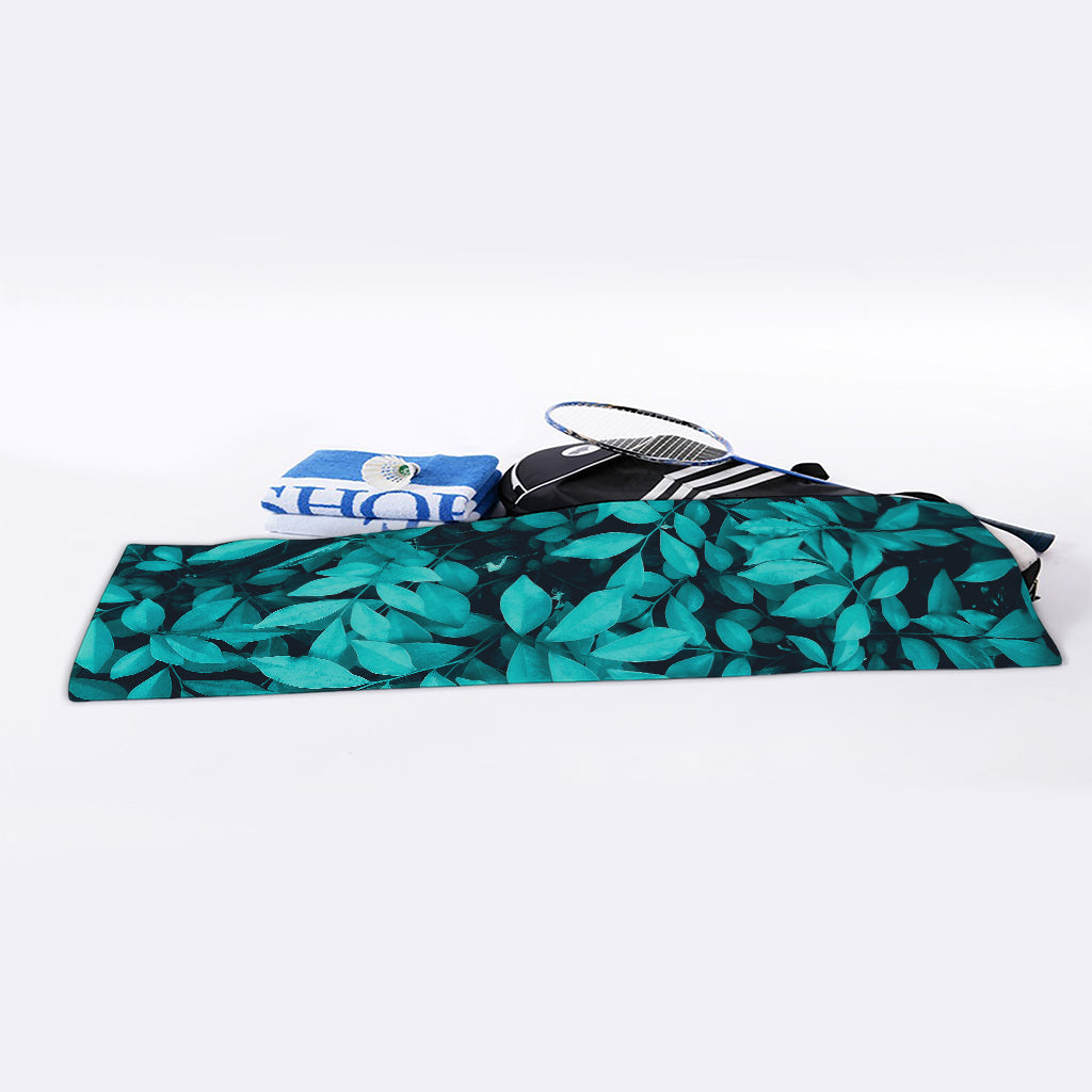 Turquoise Leaf Print Sports Towel
