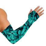 Turquoise Leaf Print Sun Protection Arm Sleeves