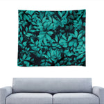 Turquoise Leaf Print Tapestry