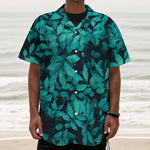 Turquoise Leaf Print Textured Short Sleeve Shirt