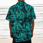 Turquoise Leaf Print Textured Short Sleeve Shirt