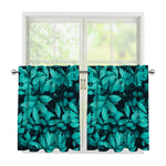 Turquoise Leaf Print Tier Curtains