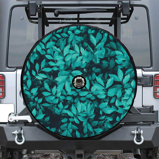 Turquoise Leaf Print Tire Cover With Camera Hole