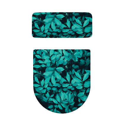 Turquoise Leaf Print Toilet Lid And Tank Cover Set