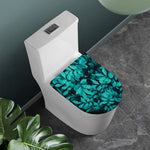 Turquoise Leaf Print Toilet Lid Cover