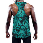 Turquoise Leaf Print Training Tank Top