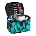 Turquoise Leaf Print Travel Makeup Bag