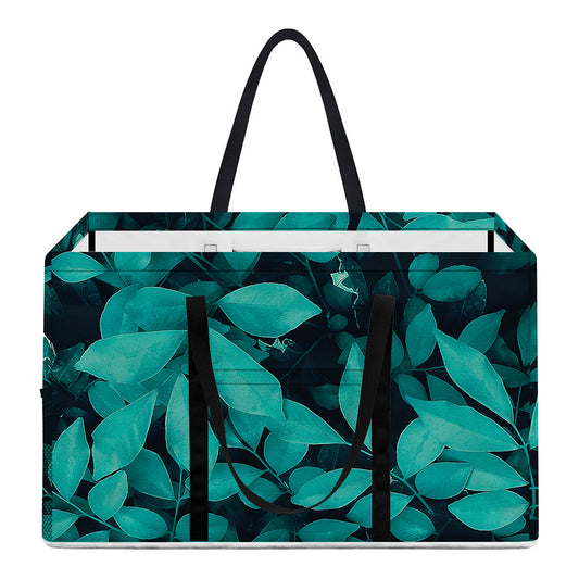 Turquoise Leaf Print Utility Tote Bag