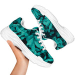 Turquoise Leaf Print White Chunky Shoes