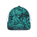 Turquoise Leaf Print White Mesh Trucker Hat