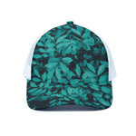 Turquoise Leaf Print White Mesh Trucker Cap