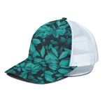 Turquoise Leaf Print White Mesh Trucker Cap
