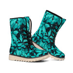 Turquoise Leaf Print Winter Boots
